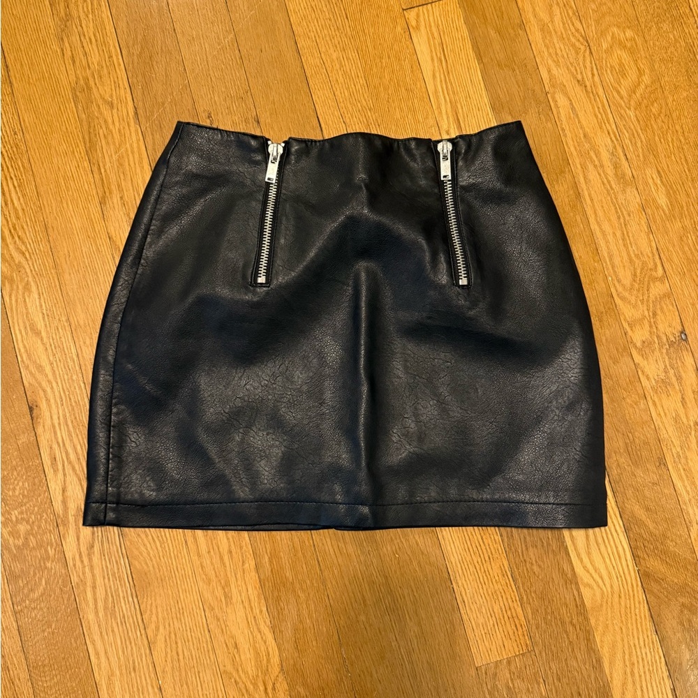 Forever 21 Black Faux Leather Mini Skirt with Silver Zippers